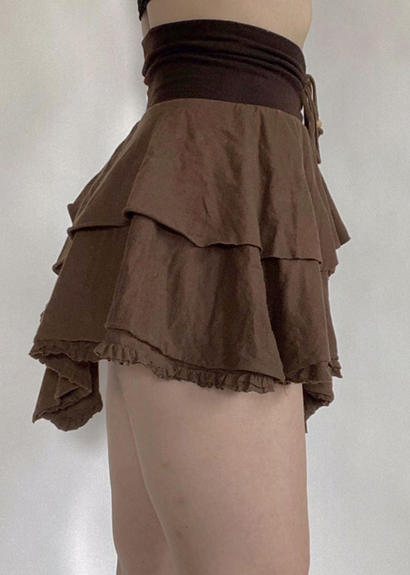 Vintage Lace-Up Irregular Mini Skirt