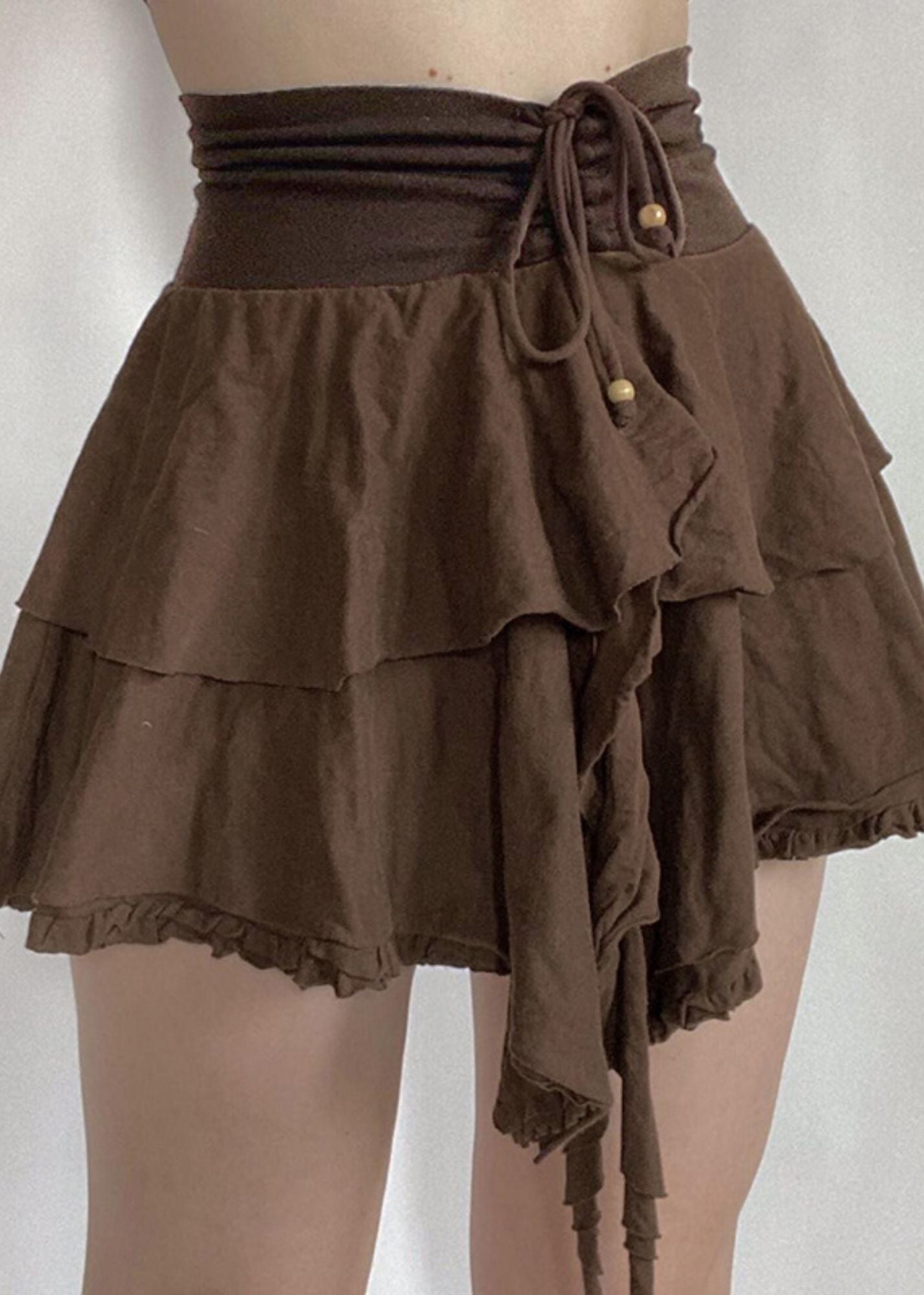 Vintage Lace-Up Irregular Mini Skirt